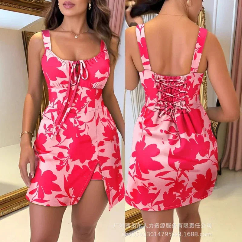Women Print Sleeveless Casual Lace Up - Piña Colada