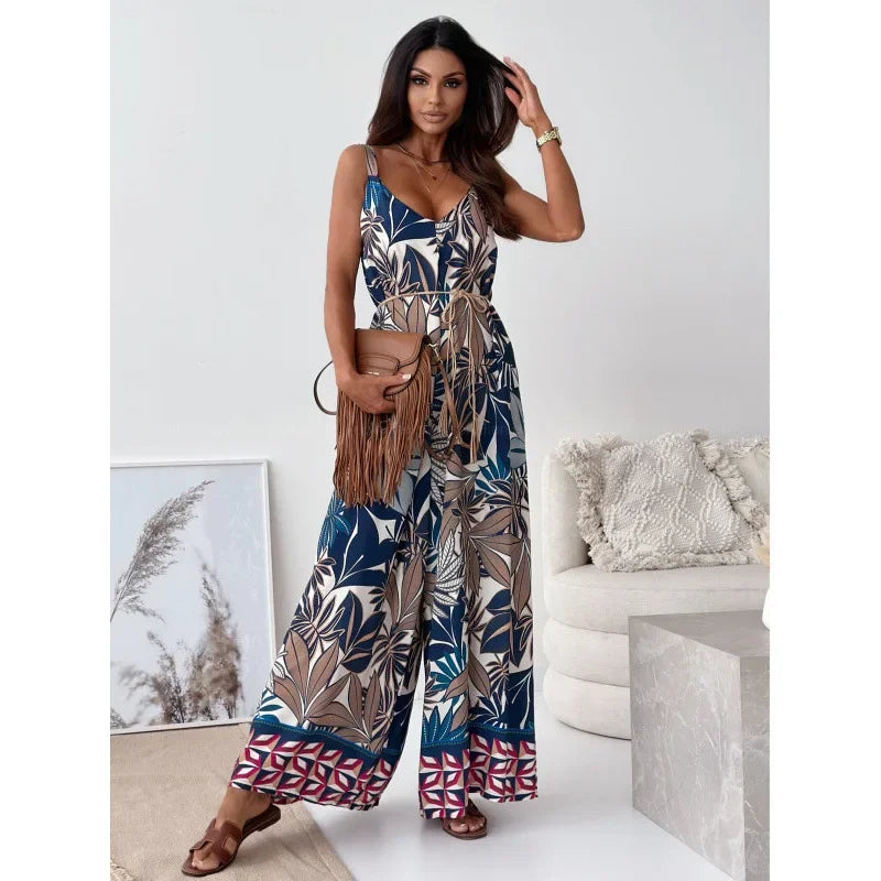 Elegan V-neck High Waist Jumpsuit - Piña Colada