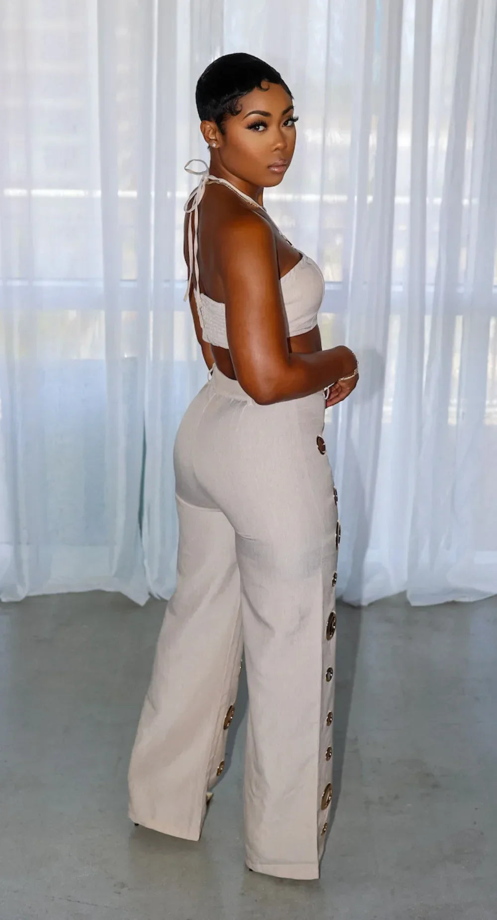 Wide Leg Pants Crop Top Outfits - Piña Colada