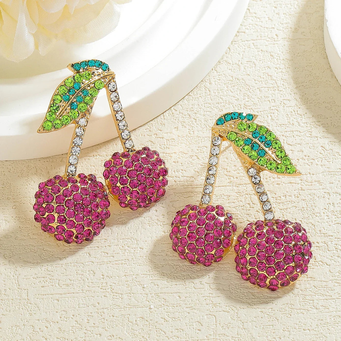Boho Fruit Stud Earrings – Rhinestone Beaded Watermelon, Cherry, Lemon & Peach Summer Jewelry - Piña Colada