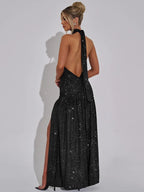 Mozision Sequin V-Neck Floor-Length Dress – Sexy & Club Evening Gown - Piña Colada