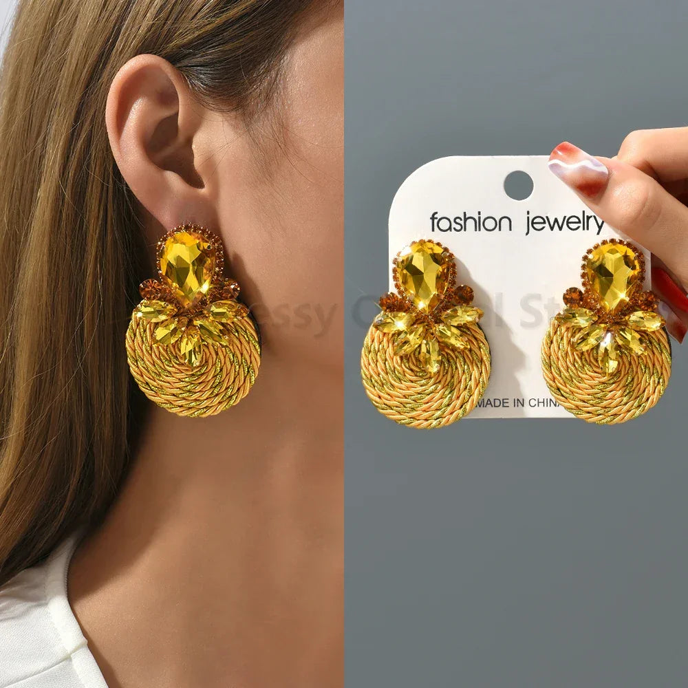 Vintage Rhinestone Round Drop Earrings - Piña Colada