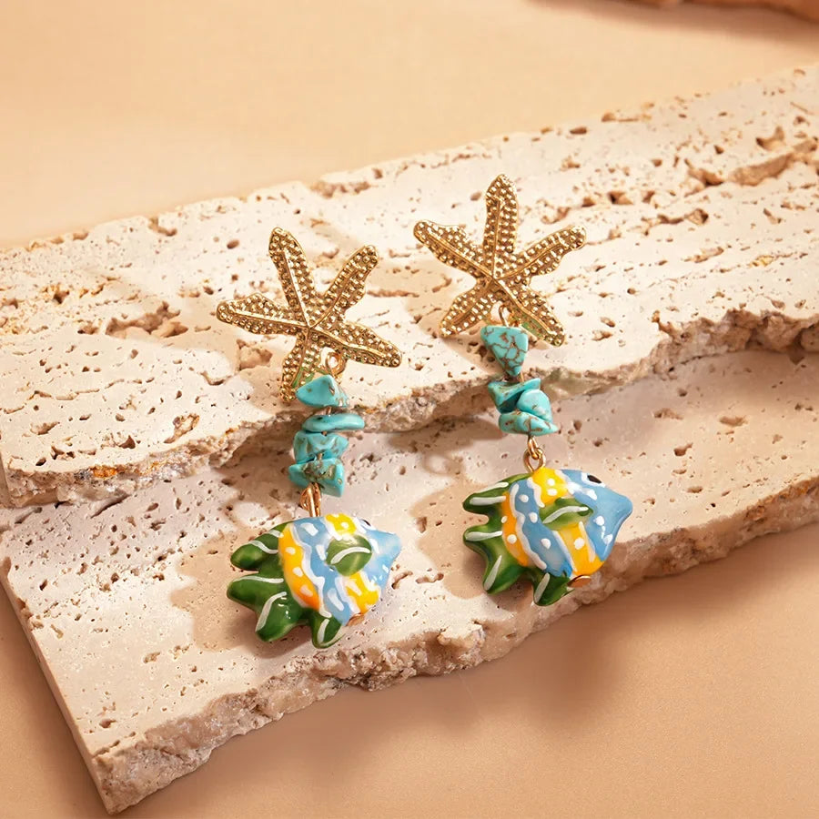 Colorful Fish Drop Earrings - Piña Colada