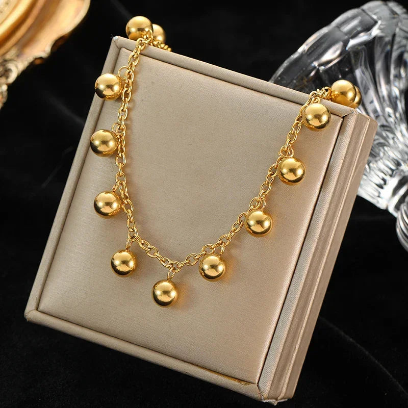 Trendy Stainless Steel Ball Pendant Necklace for Women - Piña Colada