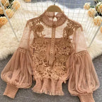 Lace Puff Long Sleeve Blouse Vintage