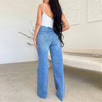 High Waist Coated Wide Leg Jeans – Street Style Elegance - Piña Colada