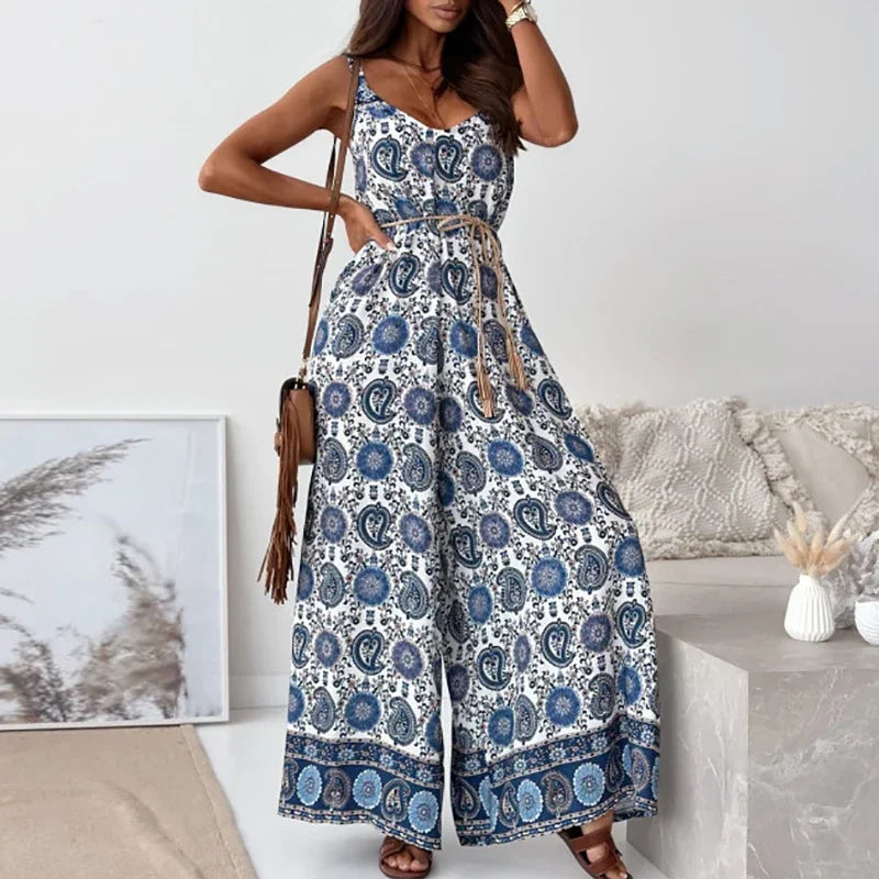 Elegan V-neck High Waist Jumpsuit - Piña Colada