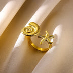 Gold Ocean Starfish & Shell Open Ring - Piña Colada