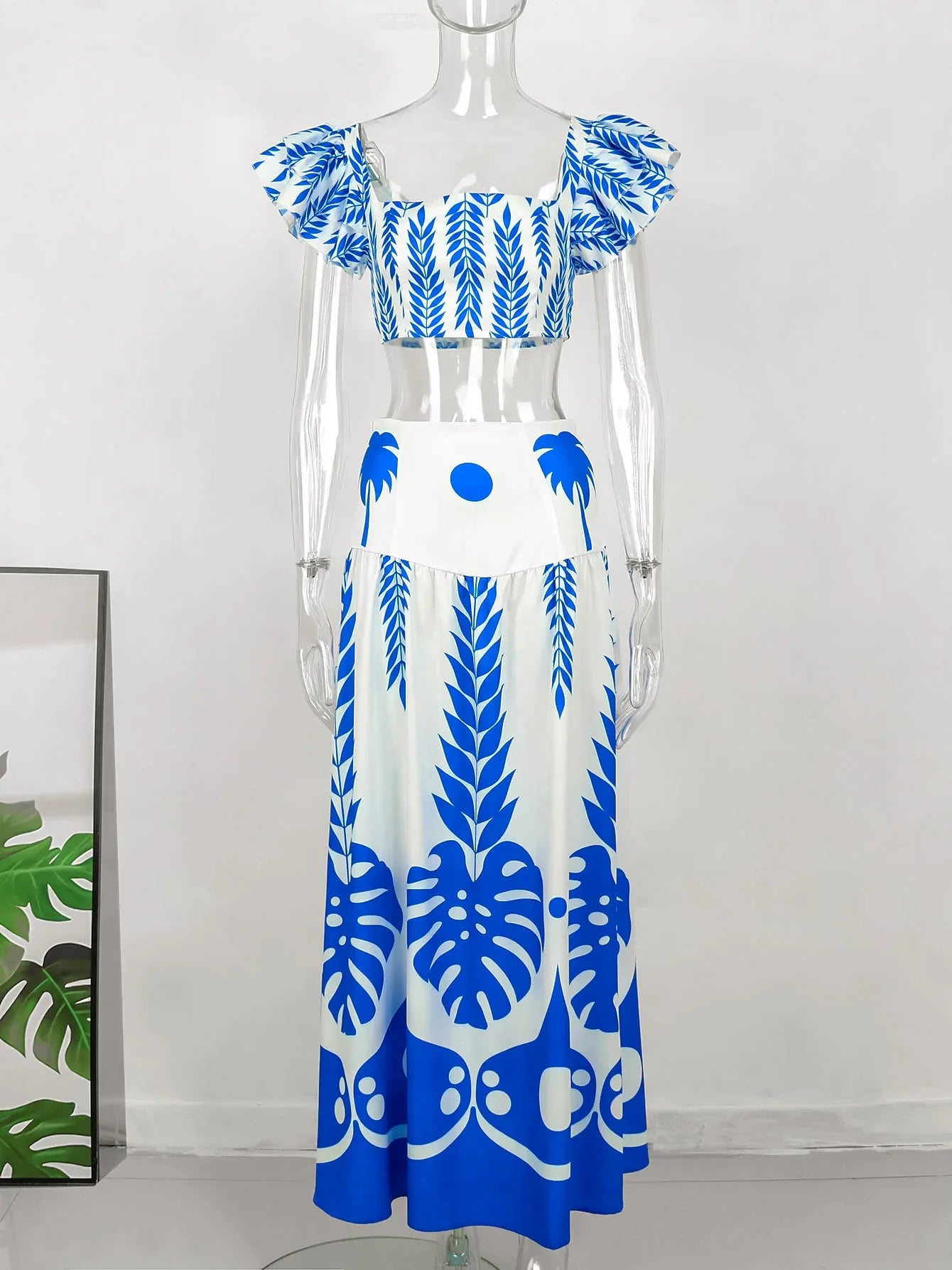 Hand-Painted Oversized 2-Piece Set – Backless Crop Top & Flowing Skirt - Piña Colada