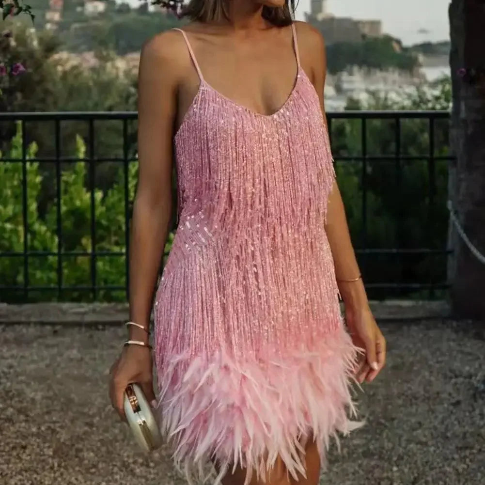 Dress Tassel Mini Dress Glitter - Piña Colada