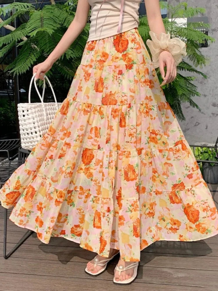 Summer Chiffon Mid-Length Skirt - Piña Colada