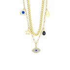 Double Layer Hollow Star & Eye Pendant Necklace - Piña Colada