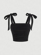 Solid Tie Shoulder Ruched Wide Crop Top - Piña Colada