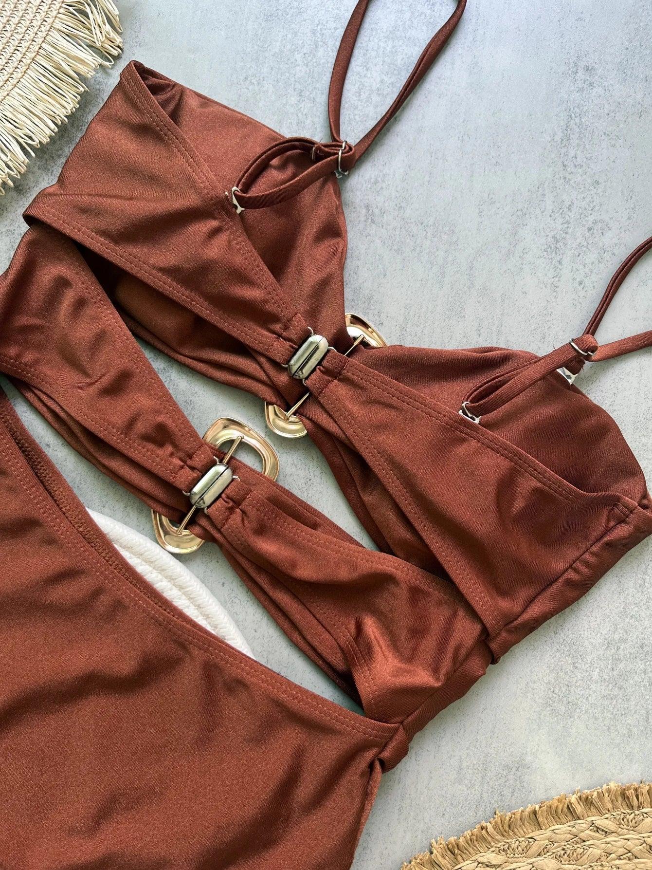 Metal Rings Cut Out Swimwear - Piña Colada