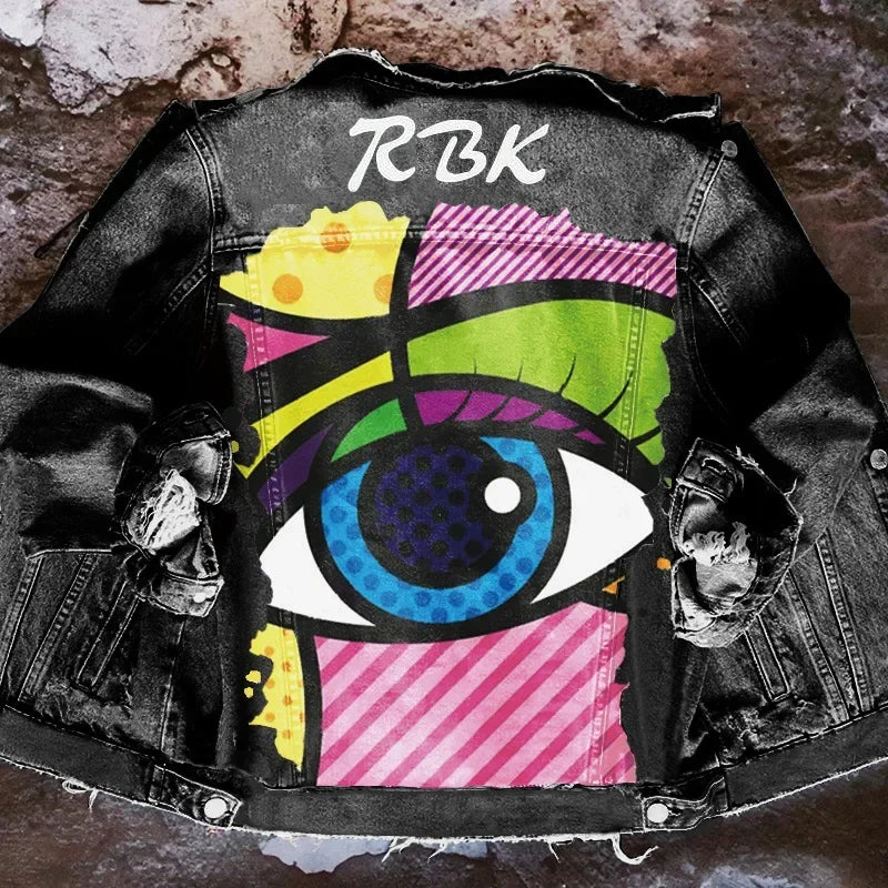 Denim Jacket With Eyes - Piña Colada