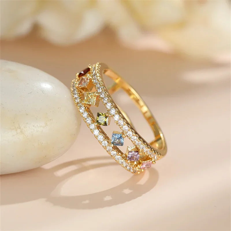 Dainty Square Zircon Ring - Piña Colada