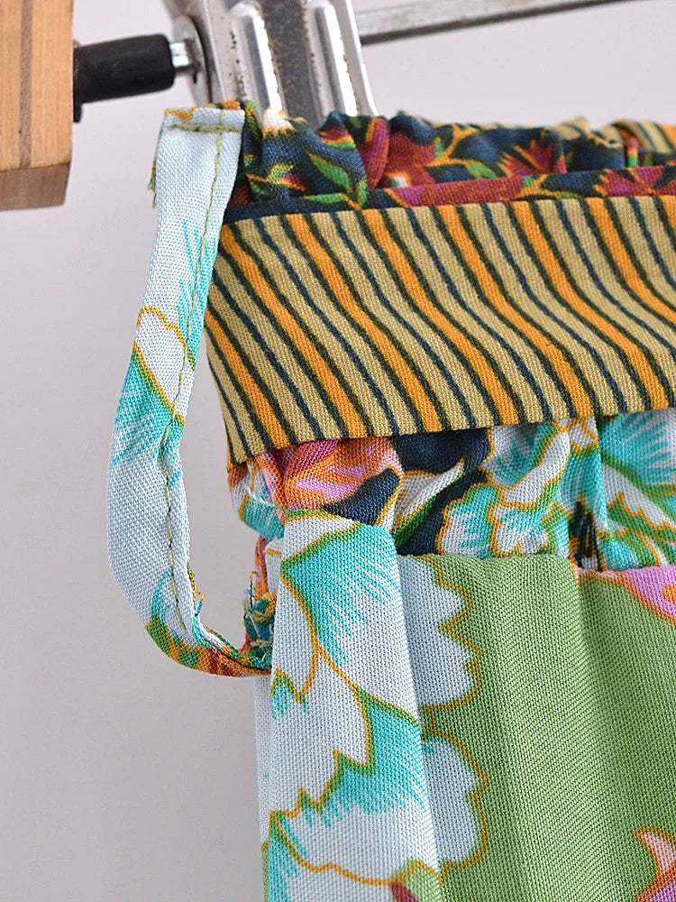 Peacock Floral Print Bohemian Wide Leg Pants - Piña Colada