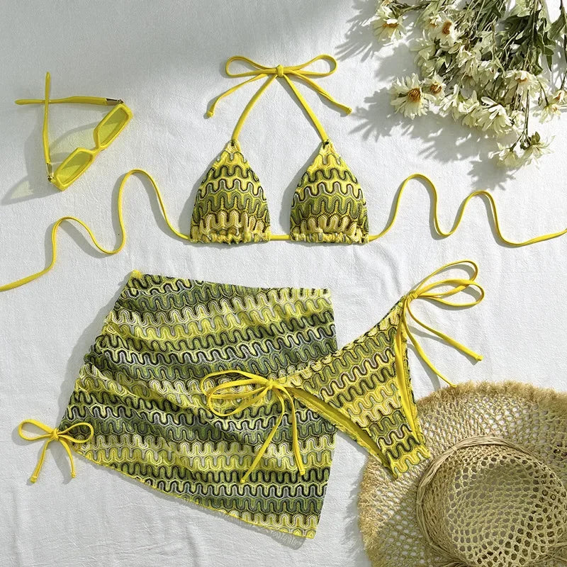 Swimsuit Colored Knitted Bikini - Piña Colada