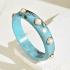 Resin Pearl Shell Wide Bangles - Piña Colada