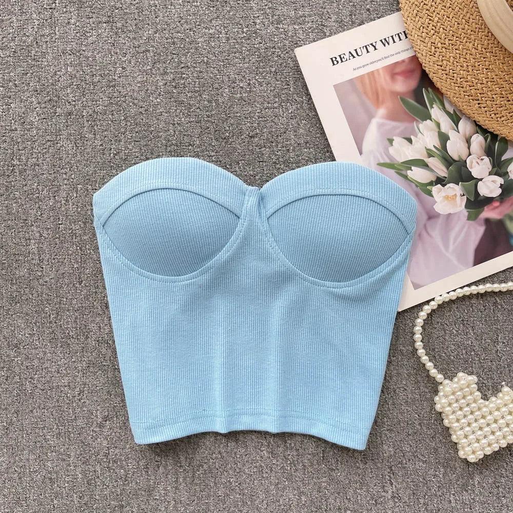 Strapless Summer Casual Crop Tops with Built In Bras - Piña Colada