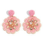 Rattan Plaited Flower Design Pearl Earrings - Piña Colada