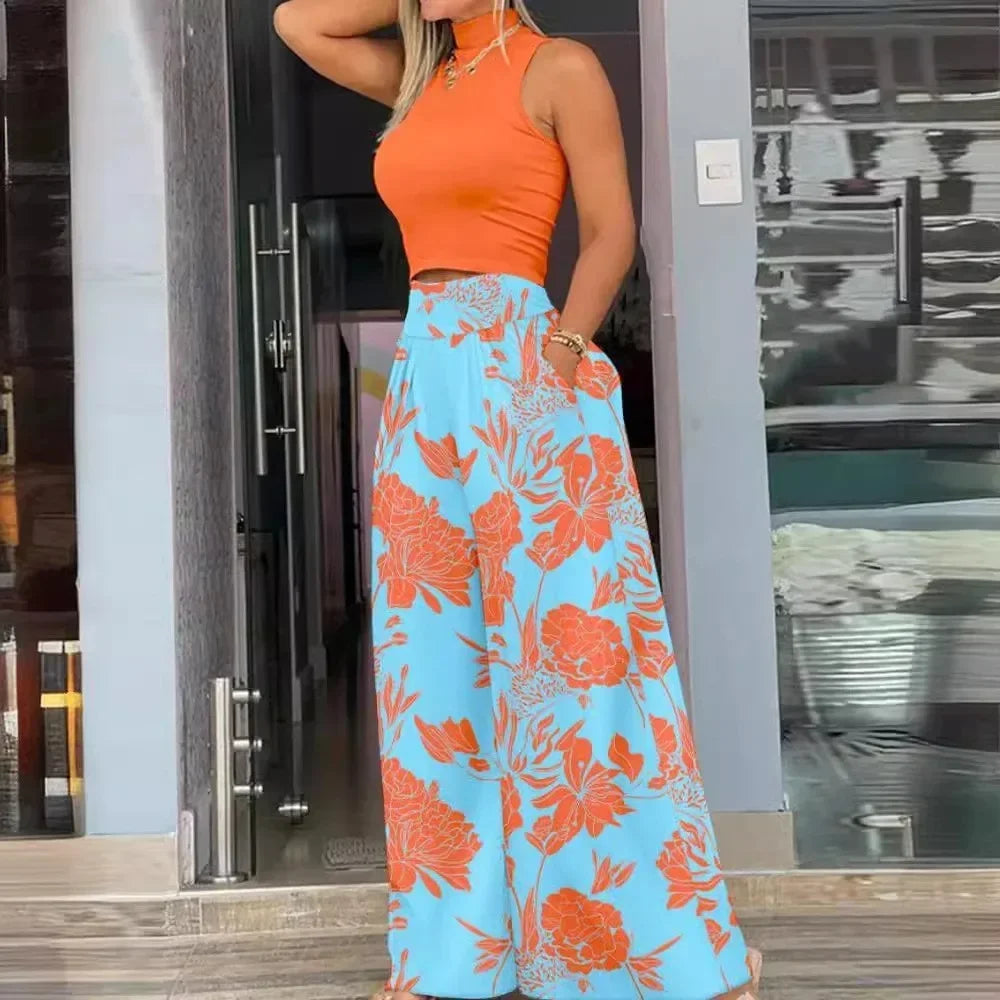 European Chic Two-Piece Set – Vest & Trousers for Effortless Style - Piña Colada