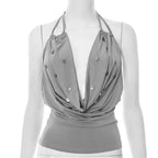 Button Ribbed Tank Top – Summer Stretch Knit Crop - Piña Colada