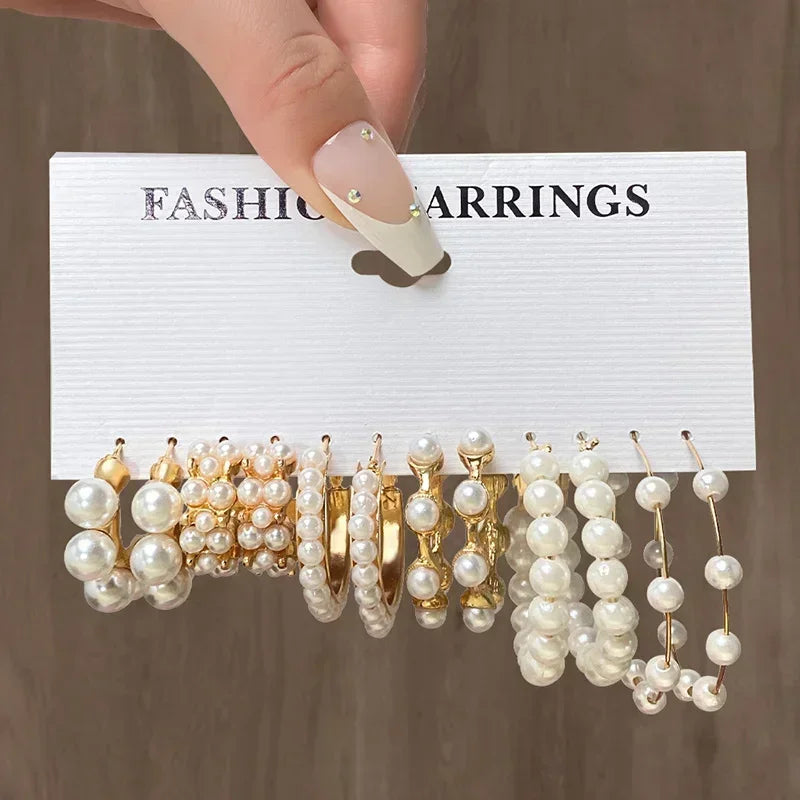 Pearl Hoop Earrings Set - Piña Colada