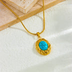 316L Stainless Steel Golden Turquoise Pendant - Piña Colada