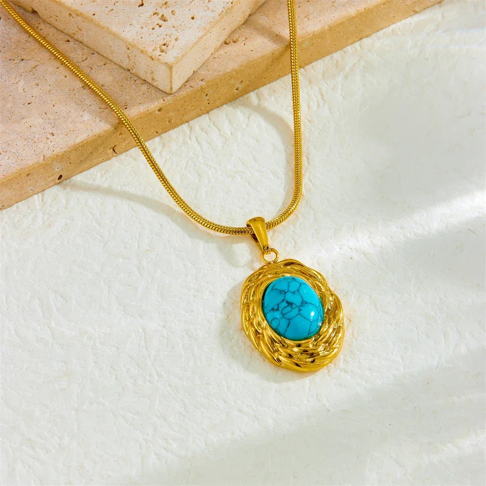 316L Stainless Steel Golden Turquoise Pendant - Piña Colada