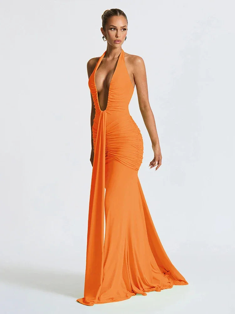 Maxi Dress Classic Solid Low Neck - Piña Colada