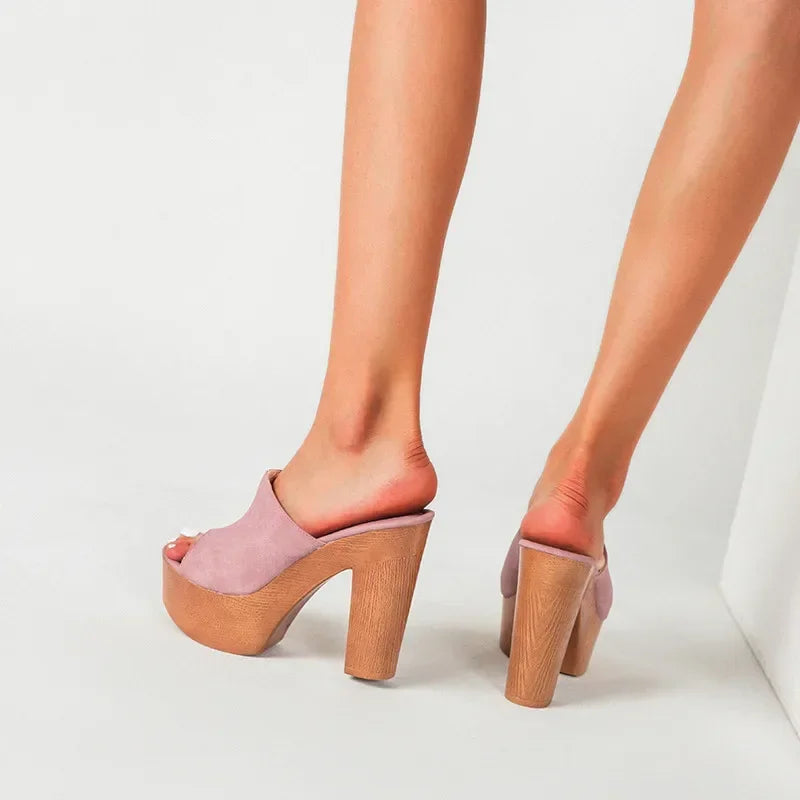Roma Flock Platform Slides – Chunky Summer Heels for Women - Piña Colada