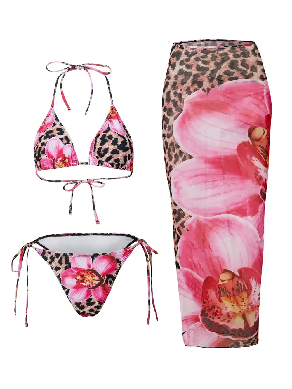 3-Piece High Waist Bikini Set with Skirt – Sexy Beachwear - Piña Colada