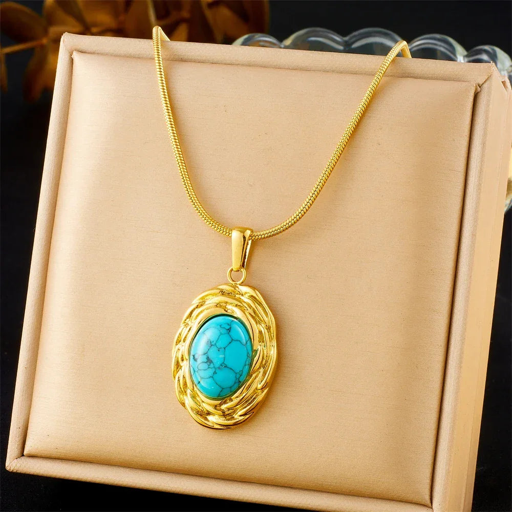 316L Stainless Steel Golden Turquoise Pendant - Piña Colada