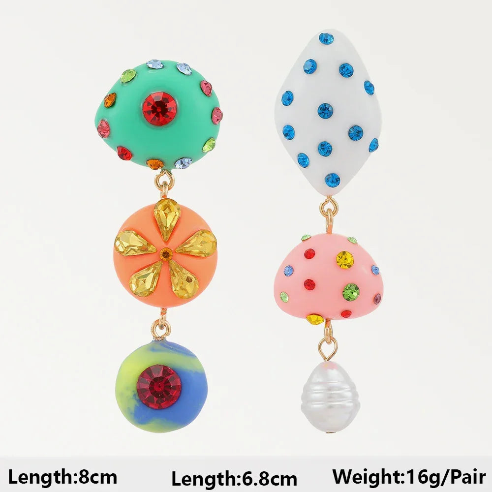 Boho Multicolor Beaded Crystal Dangle Earrings - Piña Colada