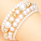 4-Piece Boho Pearl & Gold Charm Bracelet Set - Piña Colada
