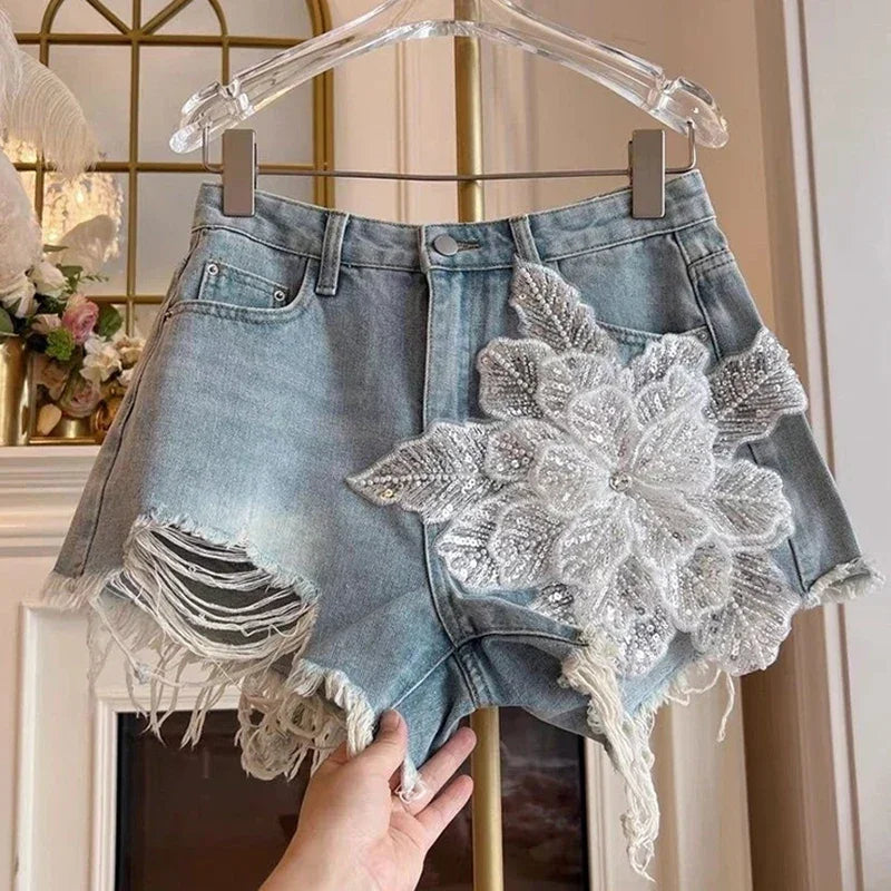 Ripped Denim Shorts - Piña Colada