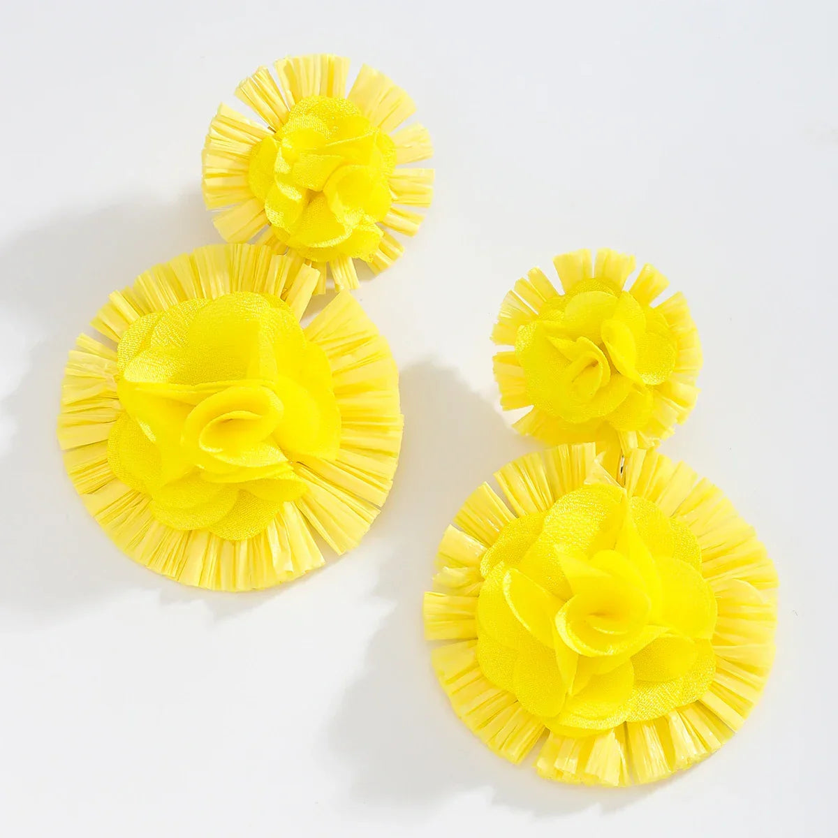 Bohemian Raffia Flower Drop Earrings - Piña Colada