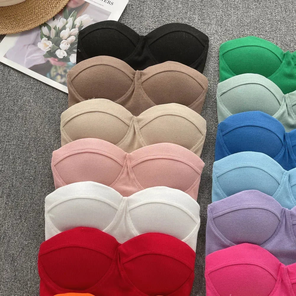 Strapless Summer Casual Crop Tops with Built In Bras - Piña Colada