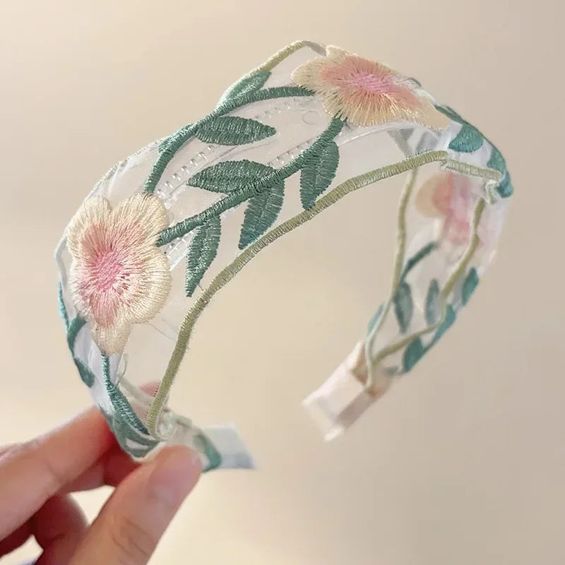 Embroidered Flower Headband - Piña Colada