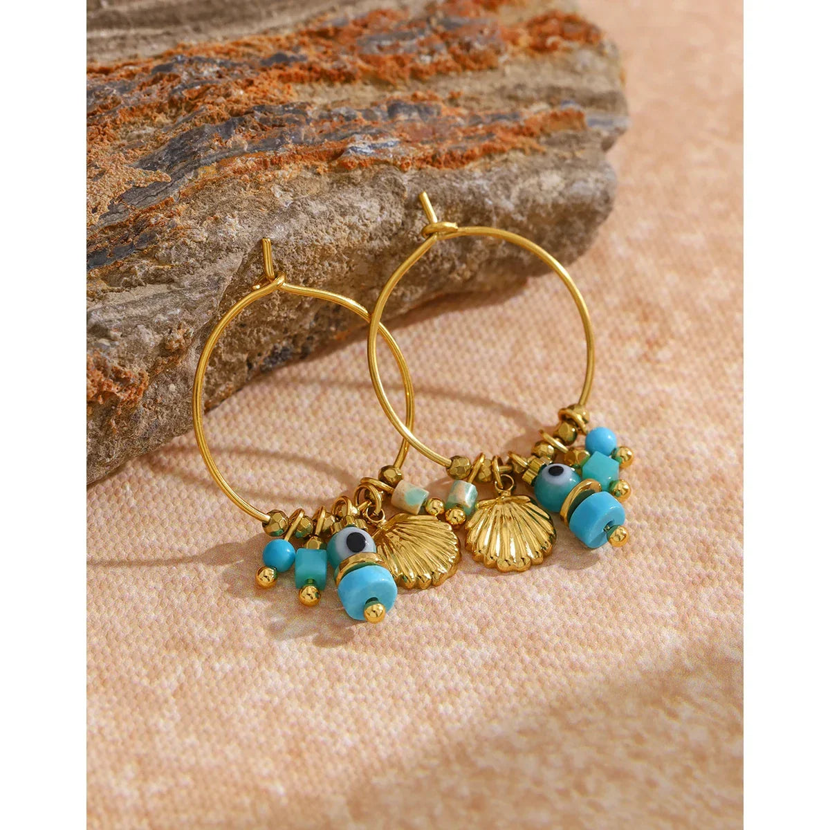 Blue Stone Stainless Steel Hoop - Piña Colada