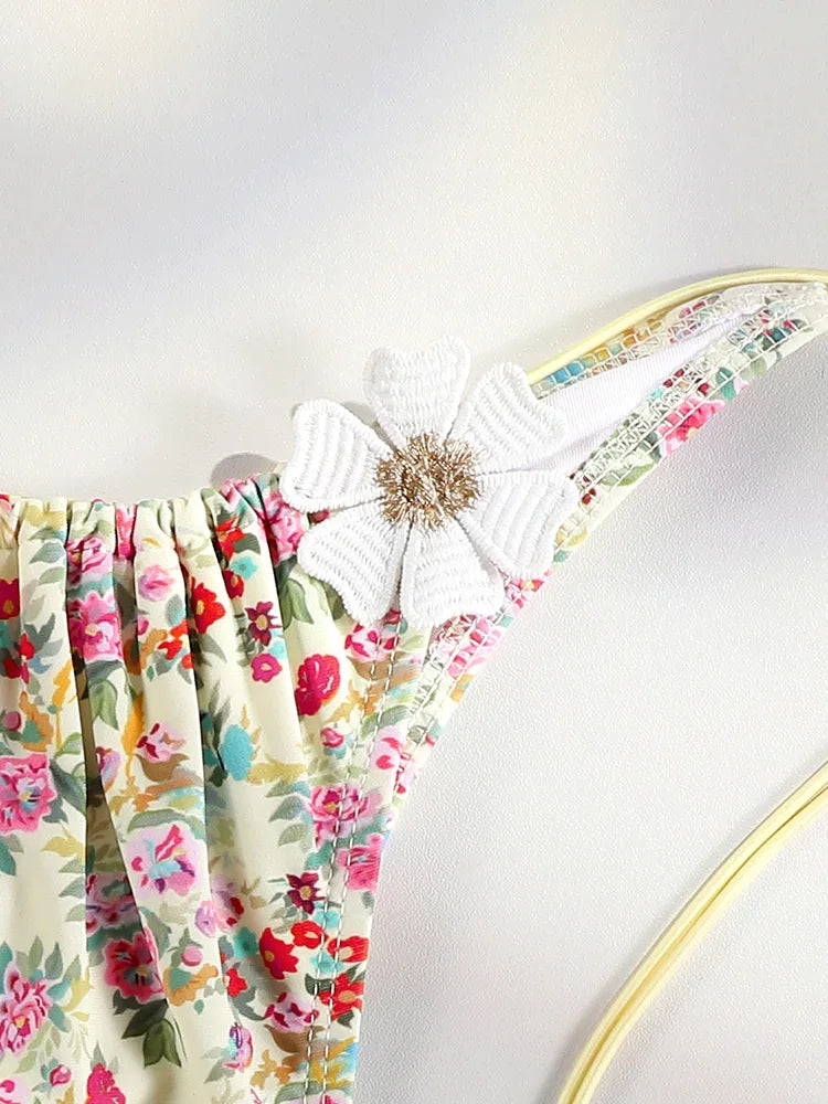 Floral Print Bordered Bikini Set