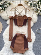 Two Piece Suits Off The Shoulder Zipper Crop Top - Piña Colada