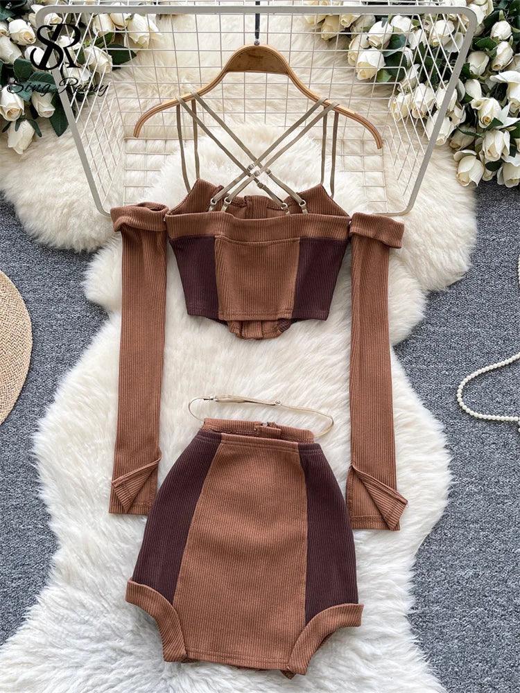 Two Piece Suits Off The Shoulder Zipper Crop Top - Piña Colada