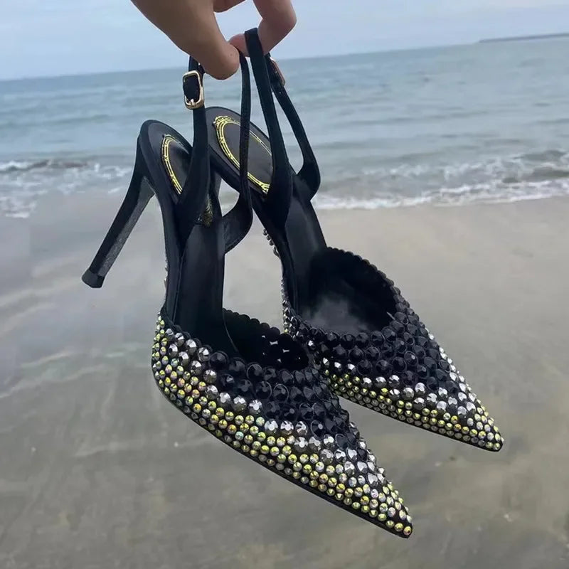 Luxury Rhinestones Gradient Slingbacks Pumps - Piña Colada