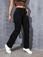 Retro High-Stretch Cargo Jeans - Piña Colada