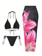 3-Piece High Waist Bikini Set with Skirt – Sexy Beachwear - Piña Colada