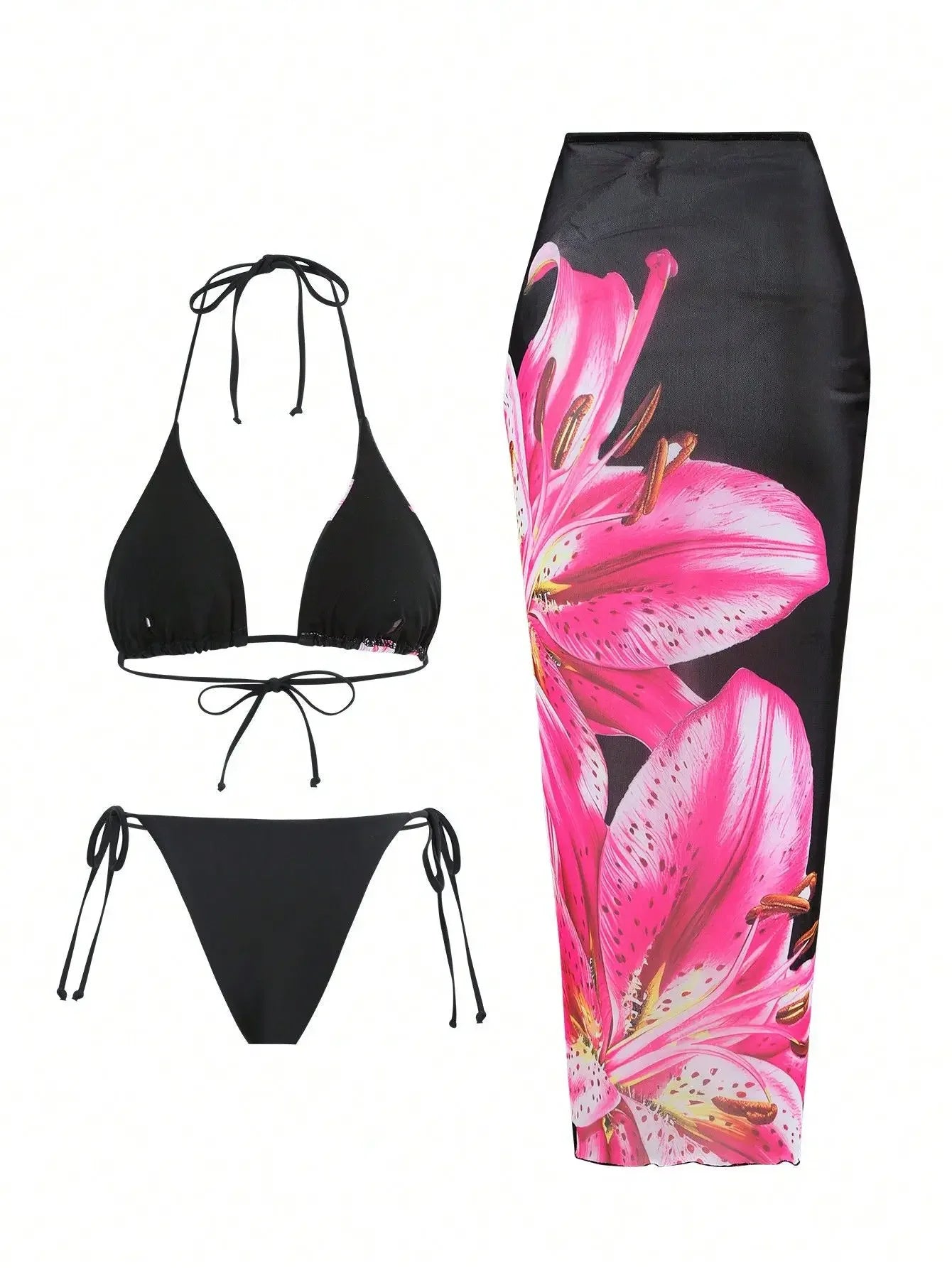 3-Piece High Waist Bikini Set with Skirt – Sexy Beachwear - Piña Colada