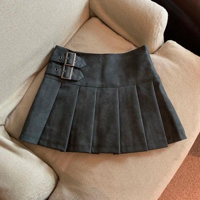 Leather Mini Skirts High Waist Pleated - Piña Colada