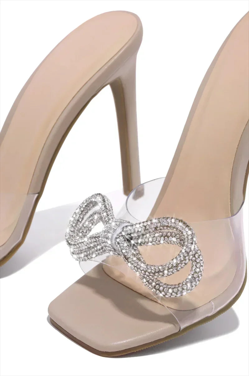 Women’s Crystal High Heel Slippers Bow - Piña Colada